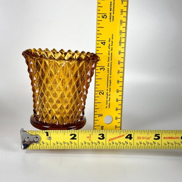Vtg Indiana Art Glass Amber Diamond Point Peg Votive Candle Holders Retro MCM - Picture 12 of 12